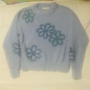 Hooked Up by IOT Blue & Light Blue  Crewneck Sweater with Blue Floral Design